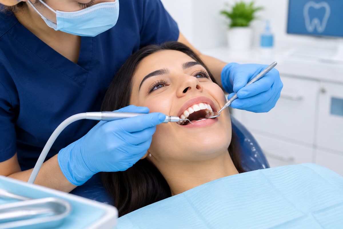 Paciente recibiendo una limpieza dental profesional en el consultorio de Clínica MaRe